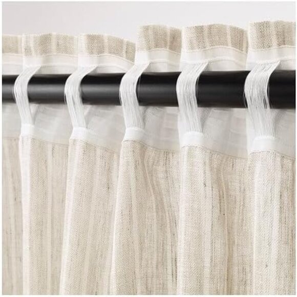IKEA Tan Stripe 100% Linen Curtains TWO PANELS 57 x 98 - Picture 6 of 9